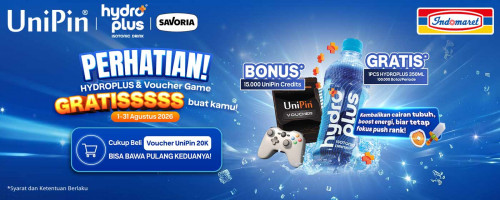 PERHATIAN! Beli Voucher UniPin 20K, GRATIS Hydroplus 350ml di Indomaret!